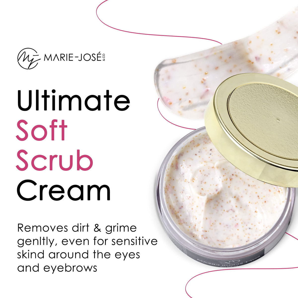 Marie-José & Co Exfoliating Brow Scrub Cream texture close-up showing gentle exfoliation