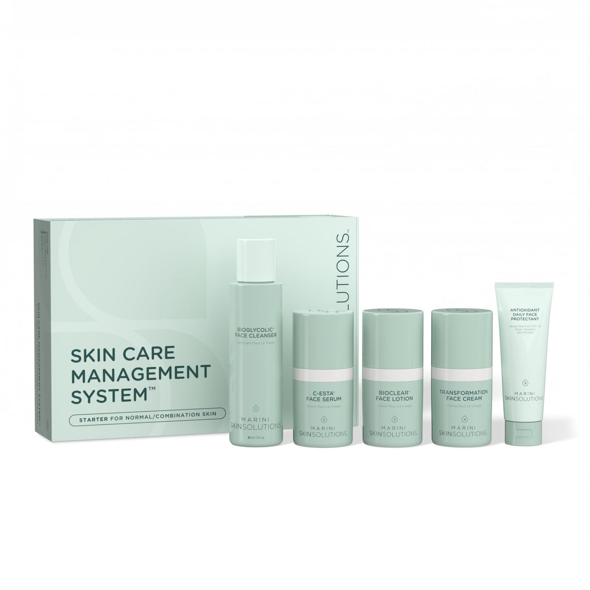 Marini SkinSolutions travel-size starter kit box for convenient daily routines on the go