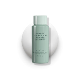 Marini SkinSolutions benzoyl peroxide acne treatment bottle showing 5% formula for clearer pores