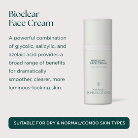 Bioclear face cream ingredient label showing triple-acid blend for refined texture