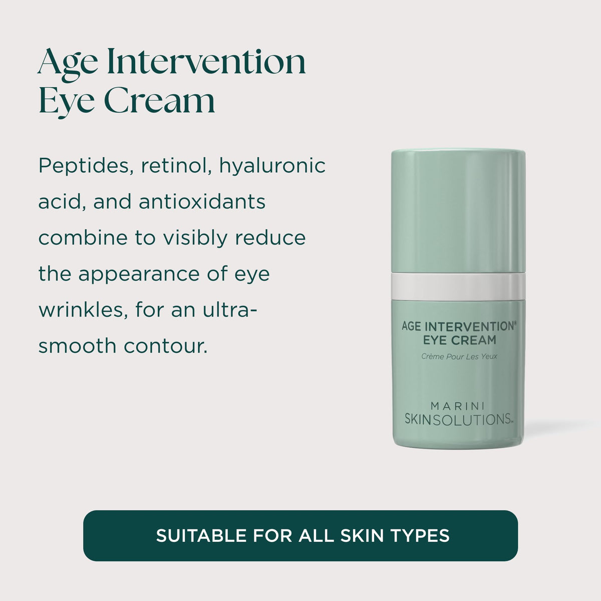 Marini SkinSolutions eye cream ingredients with peptides and hyaluronic acid for hydration