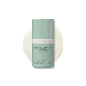Marini SkinSolutions Luminate Eye Gel bottle; may reduce dark circles around the eyes.