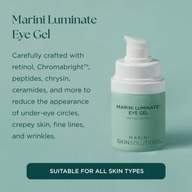 Marini SkinSolutions Luminate Eye Gel pump close-up for lower-eye care.