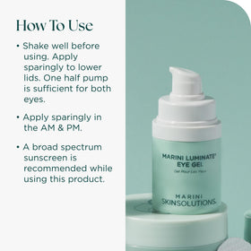 Marini SkinSolutions Luminate Eye Gel ingredient list visual features retinol chromabright and peptides.