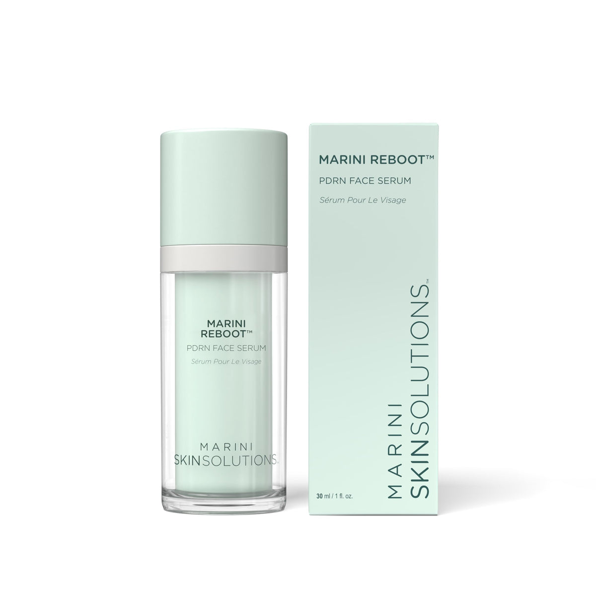Marini SkinSolutions Reboot bottle with pump for easy, targeted anti-aging application.