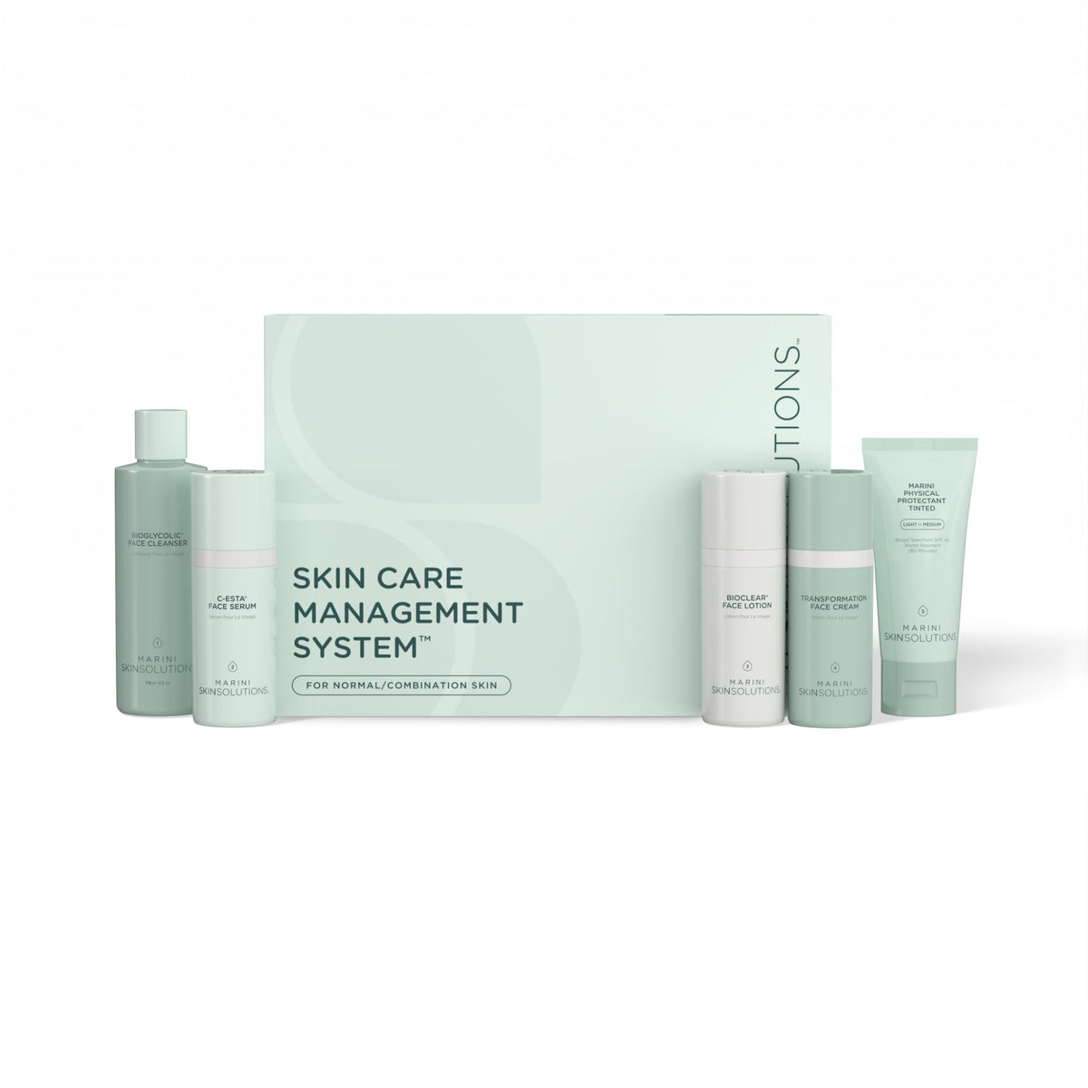 Marini SkinSolutions skin care management system display showing a complete routine for balanced skin