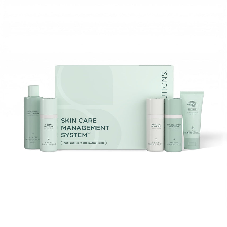 Marini SkinSolutions skin care management system display showing a complete routine for balanced skin