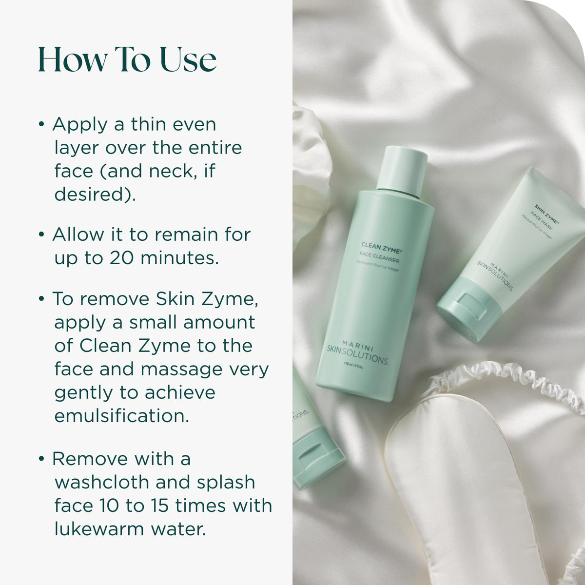 Marini SkinSolutions Skin Zyme mask dispense for easy, mess-free treatment
