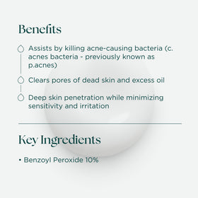 Close-up of ultra-micronized benzoyl peroxide texture for gentle penetration