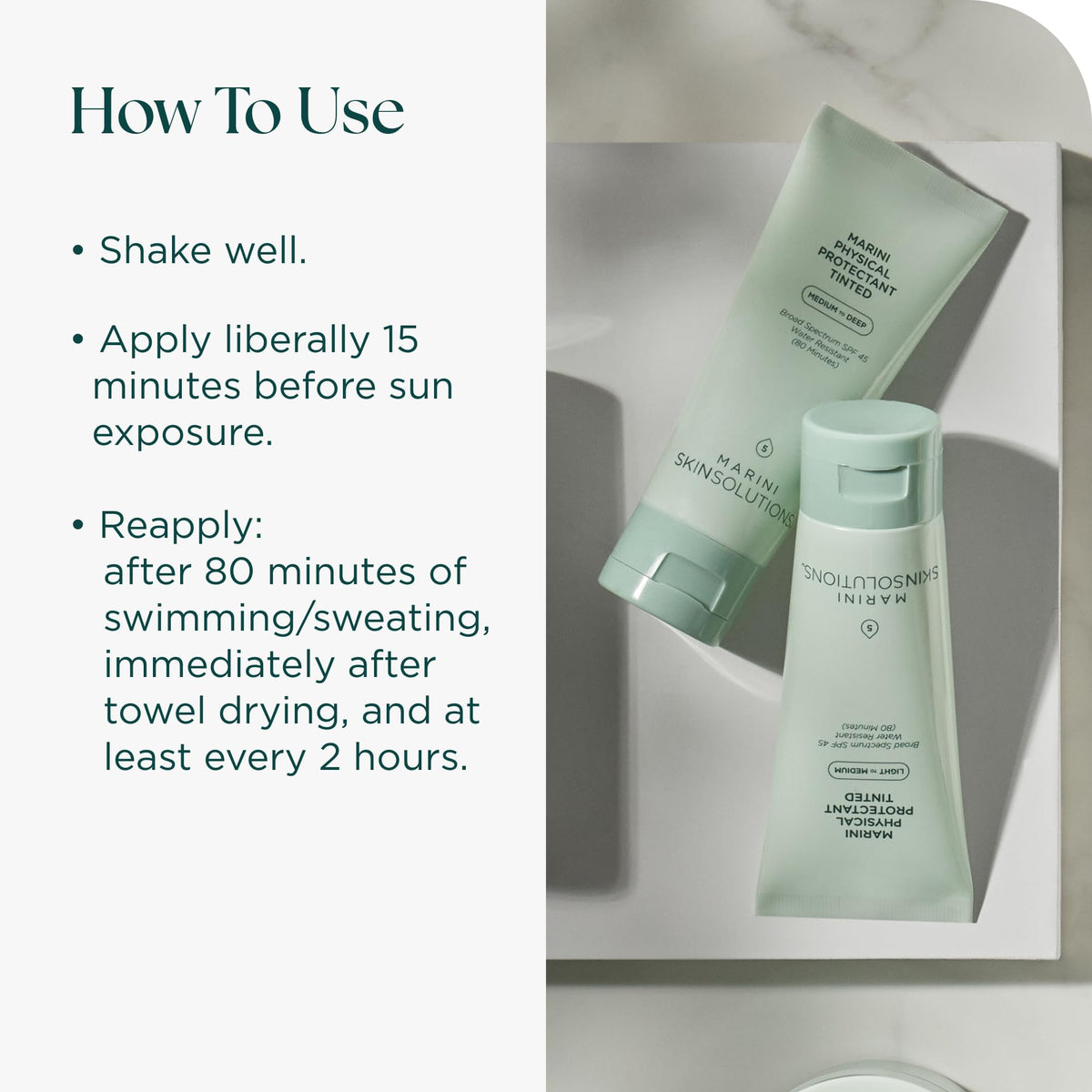 Marini SkinSolutions water-resistant sunscreen during active day ensuring protection after exercise.