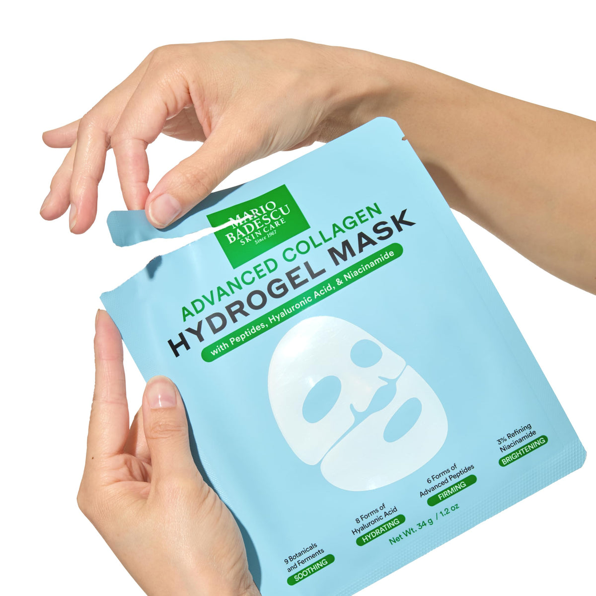 Mario Badescu Advanced Collagen Hydrogel Mask soothing botanicals cica and green tea.