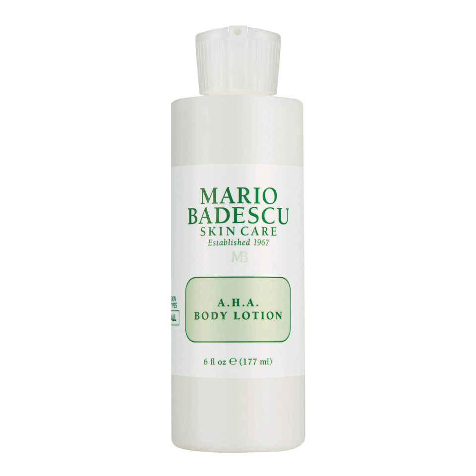Mario Badescu AHA Body Lotion bottle pour for silky, hydrated skin