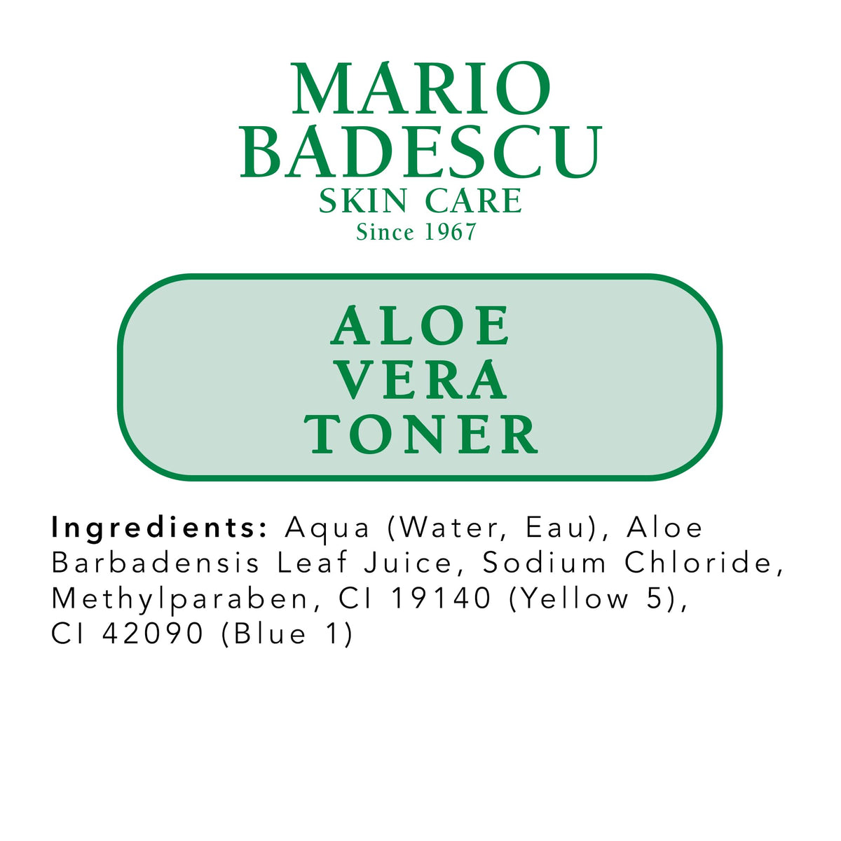 Mario Badescu Aloe Vera Toner label emphasizes hydrating non-drying skin support