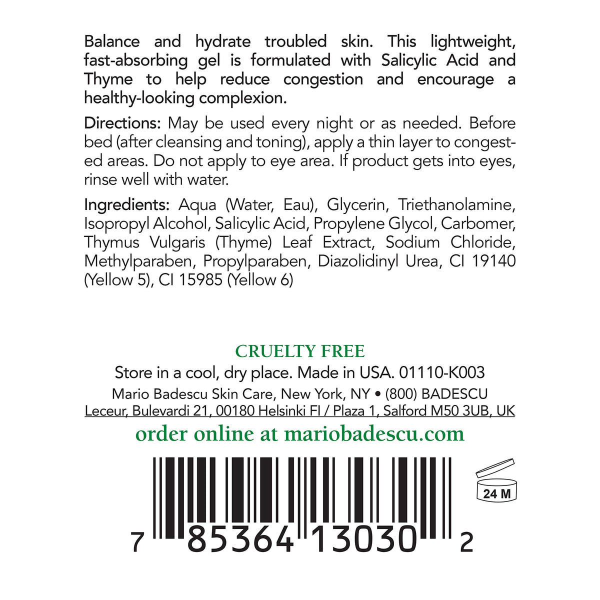 Mario Badescu anti acne serum gel texture close-up, lightweight formula absorbed without irritation.