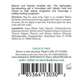 Mario Badescu anti acne serum gel texture close-up, lightweight formula absorbed without irritation.