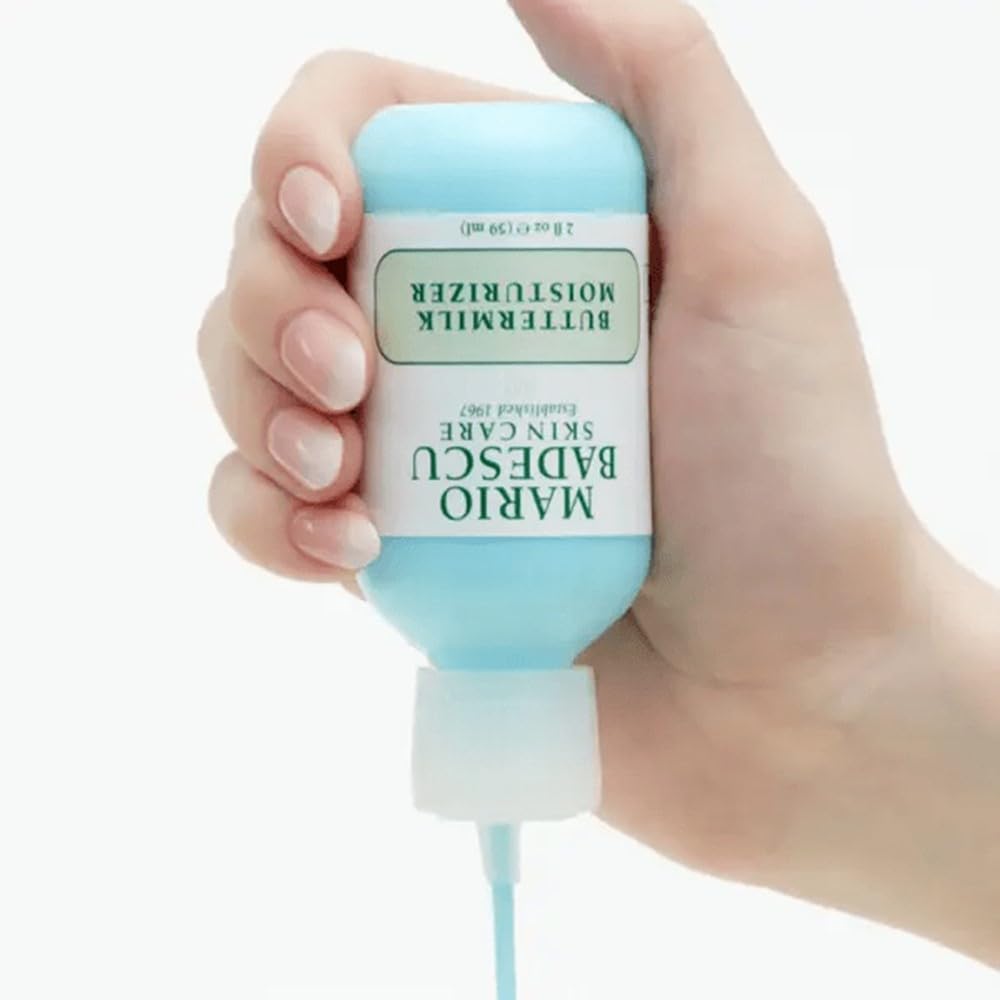 Applying Mario Badescu Buttermilk Moisturizer for a smooth, dewy finish on clean skin.
