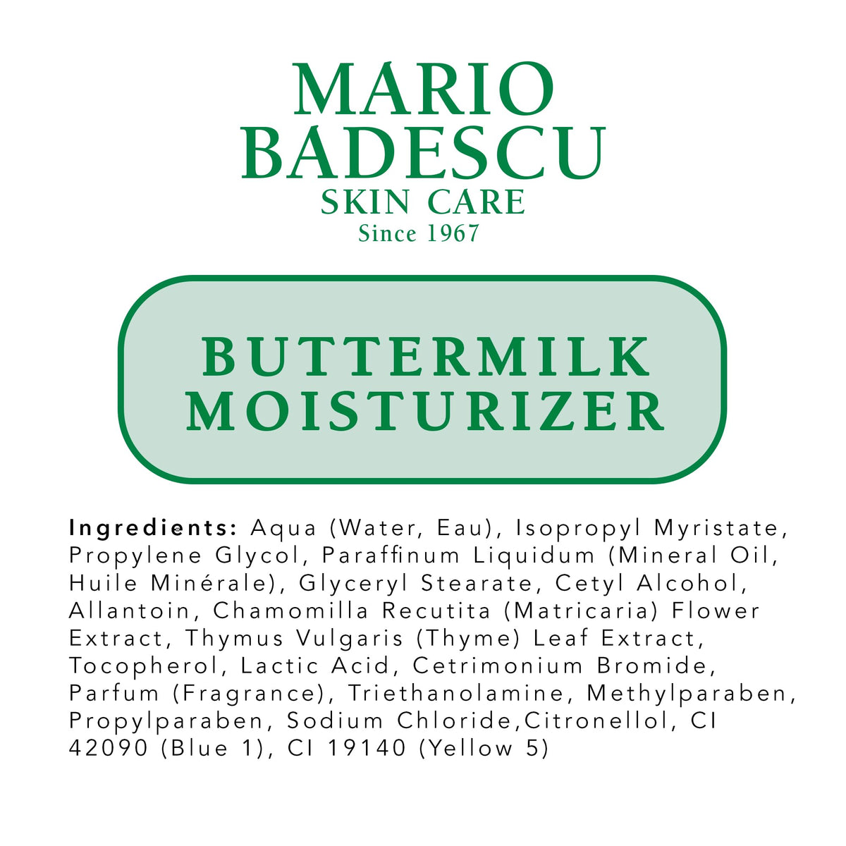 Close-up of Mario Badescu Buttermilk Moisturizer jar, rich texture suitable for daily use.