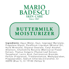 Close-up of Mario Badescu Buttermilk Moisturizer jar, rich texture suitable for daily use.