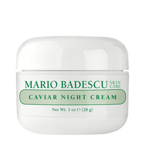 Mario Badescu Caviar Night Cream jar showing rich, velvety overnight hydration for dry skin.