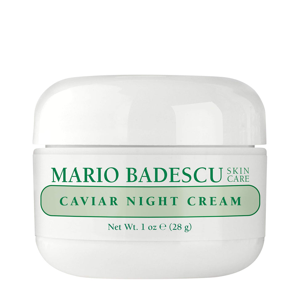 Mario Badescu Caviar Night Cream jar showing rich, velvety overnight hydration for dry skin.