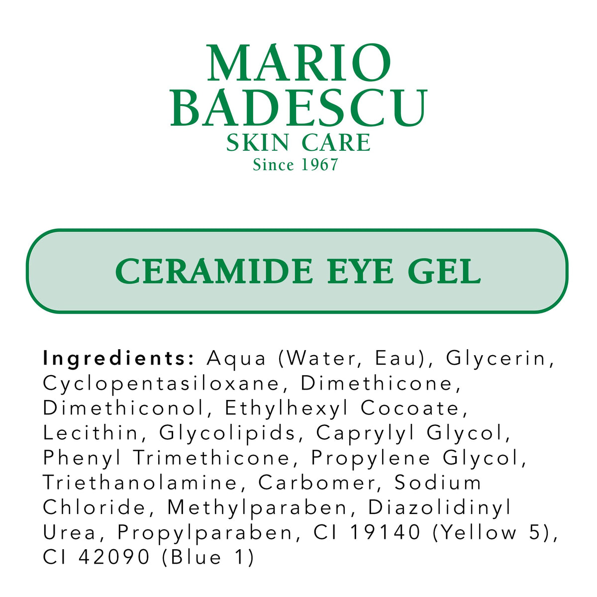 Mario Badescu Ceramide Eye Gel texture swatch reveals light greaseless gel.