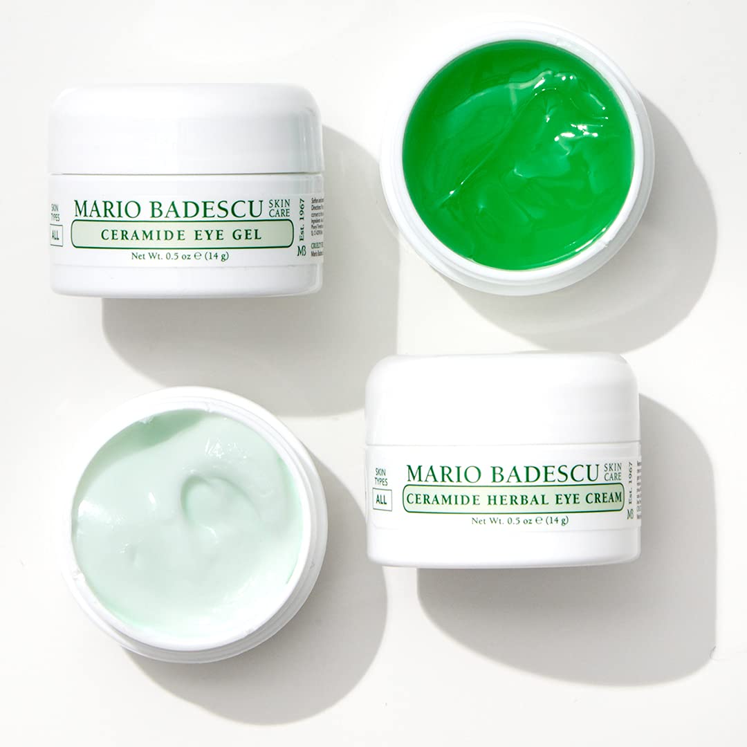 Mario Badescu Ceramide Eye Gel under-eye application demonstrates gentle puffiness reduction.