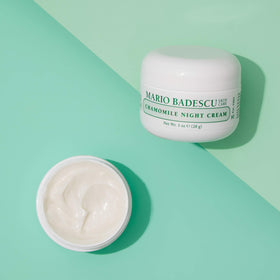 Chamomile Night Cream packaging box highlighting clean ingredients and antioxidant benefits.