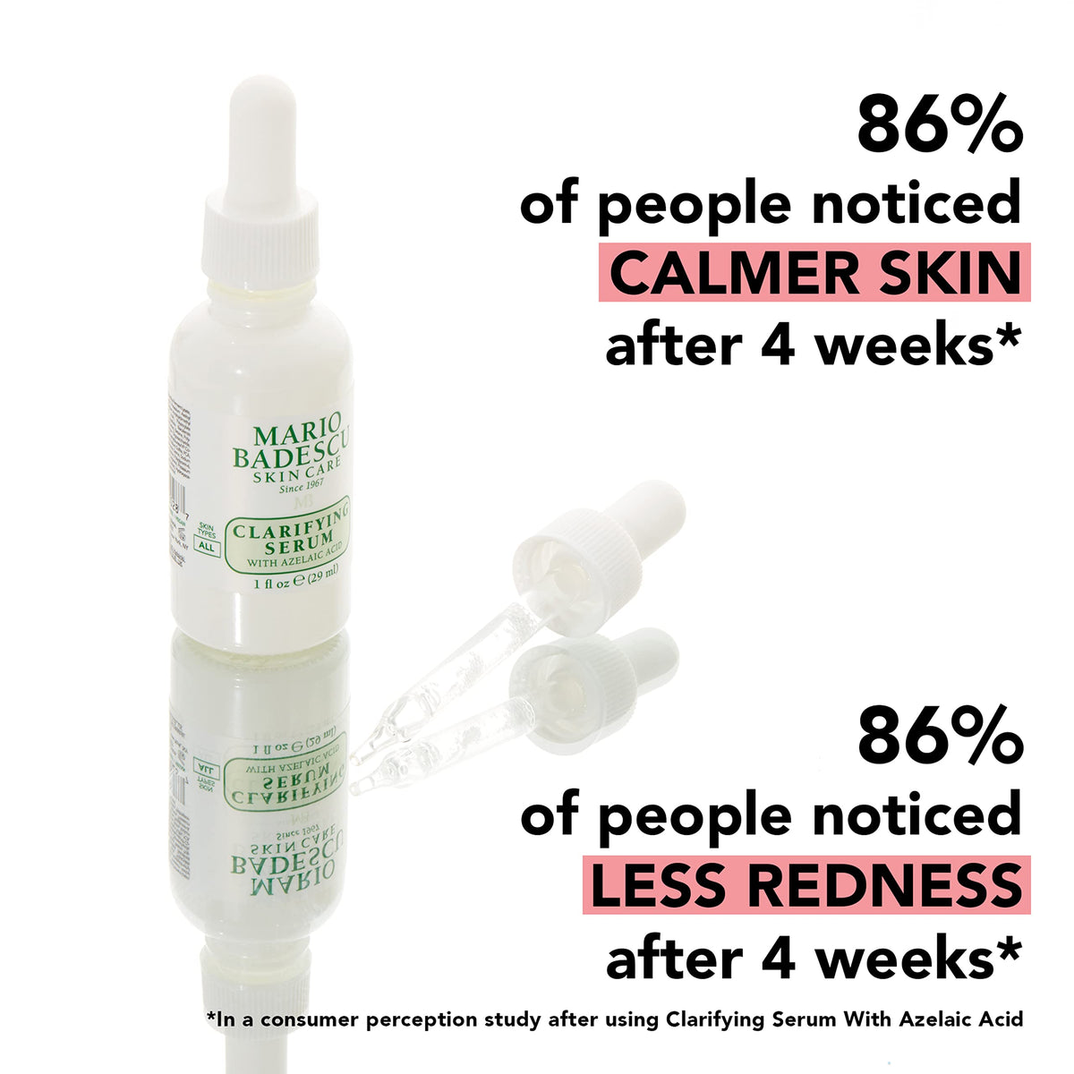 Mario Badescu Clarifying Serum used under makeup for calm skin.