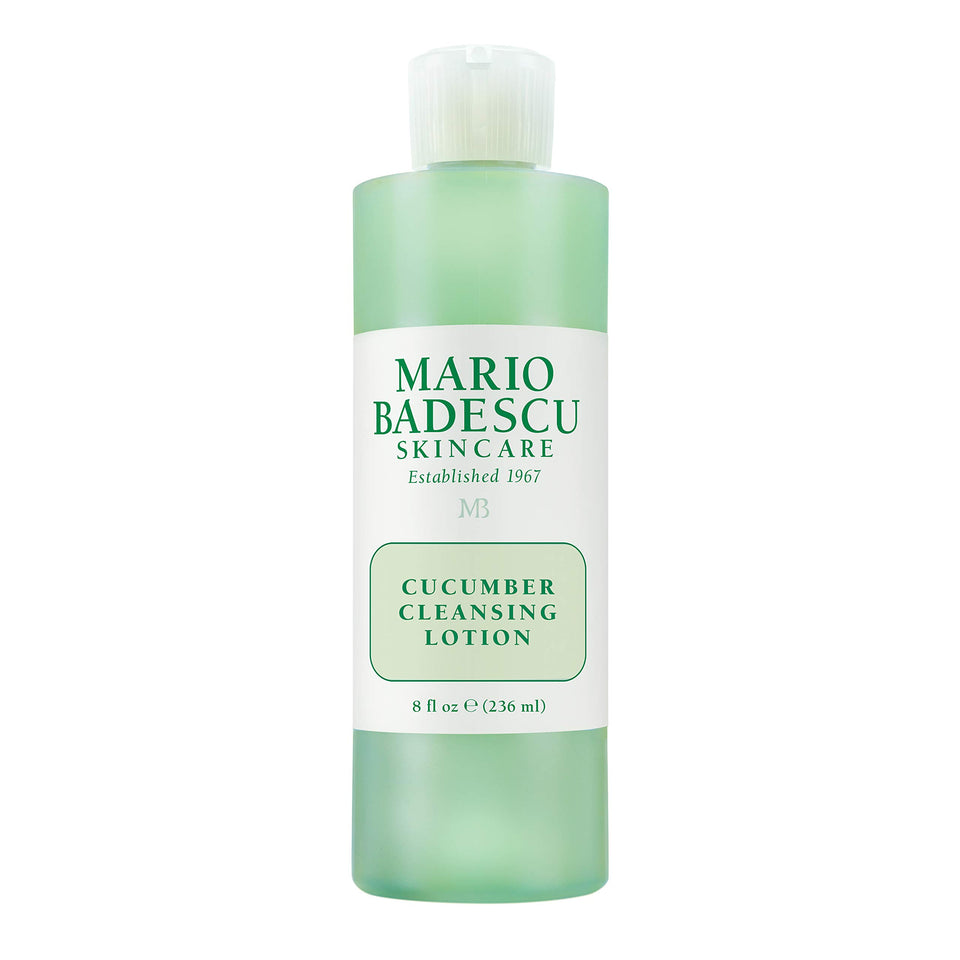 Mario Badescu cucumber cleansing lotion bottle for refreshed, balanced skin