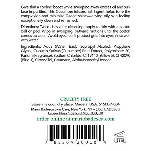 Mario Badescu Cucumber Cleansing Lotion being applied with cotton pad to balance shine.