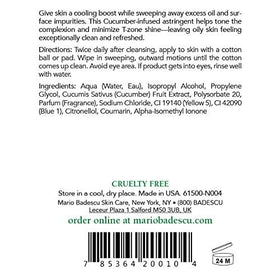 Mario Badescu Cucumber Cleansing Lotion being applied with cotton pad to balance shine.