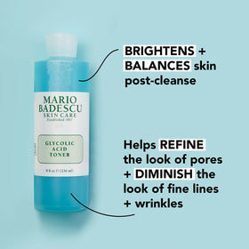 Mario Badescu Glycolic Toner bottle pour illustrates quick, gentle application.