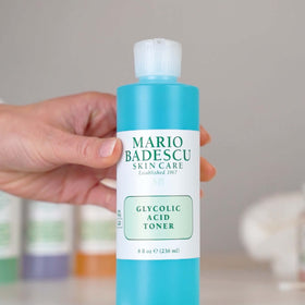 Mario Badescu Glycolic Toner glycolic acid solution closeup for exfoliation.