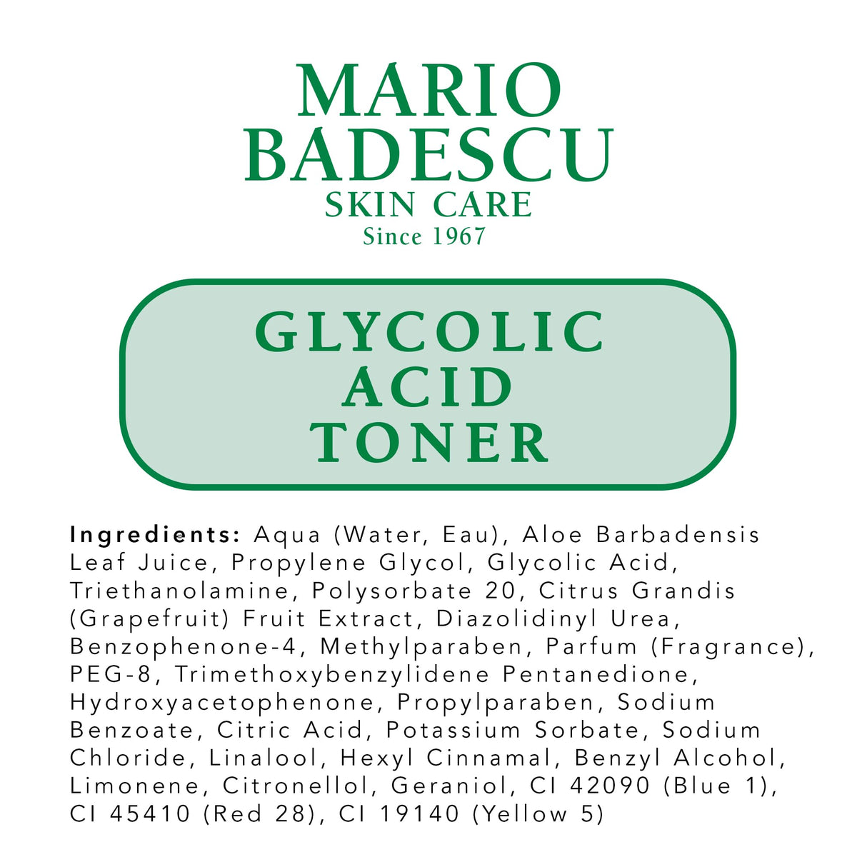 Mario Badescu Glycolic Toner ingredients list emphasizes natural actives.