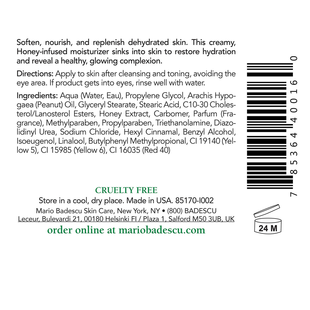Mario Badescu Honey Face Moisturizer close-up shows creamy texture for quick absorption.