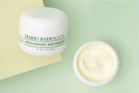 Mario Badescu Hyaluronic Day Cream application shot suggests daytime hydration.
