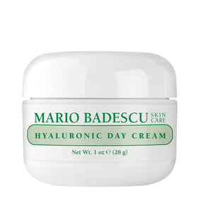 Mario Badescu Hyaluronic Day Cream bottle front shows a hydrating formula for dry skin.