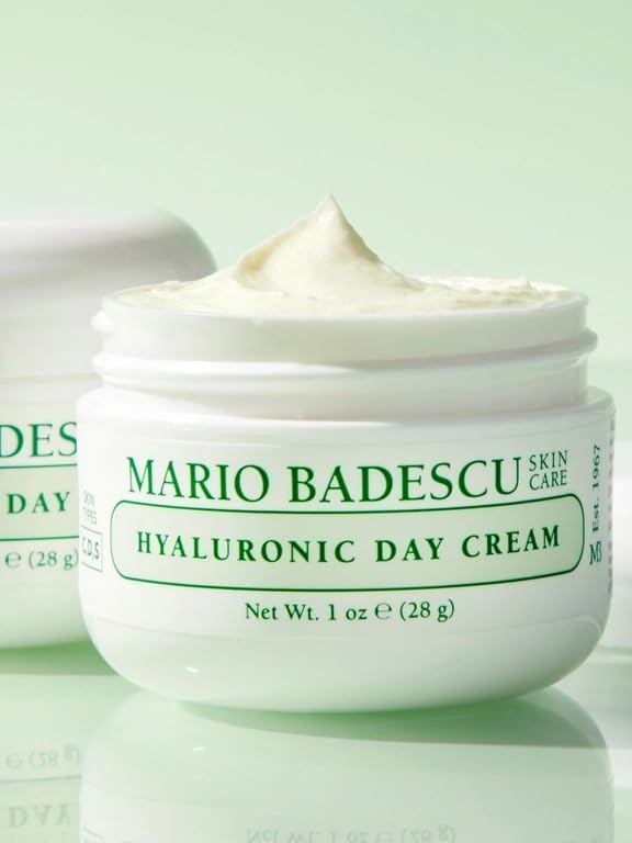 Mario Badescu Hyaluronic Day Cream texture swatch demonstrates a soft, creamy finish.