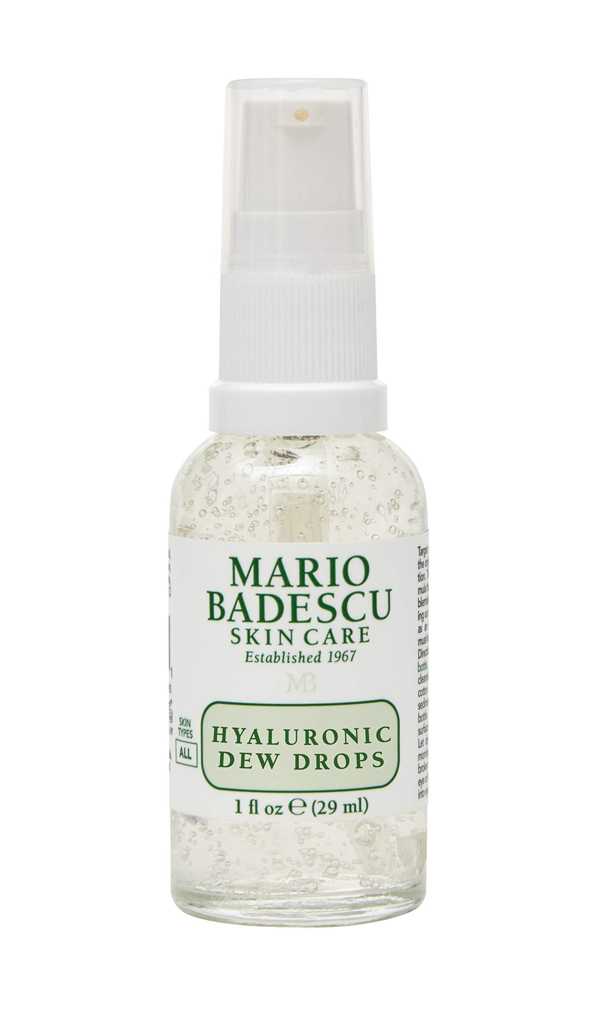 Mario Badescu Hyaluronic Dew Drops bottle highlights glassy glow potential