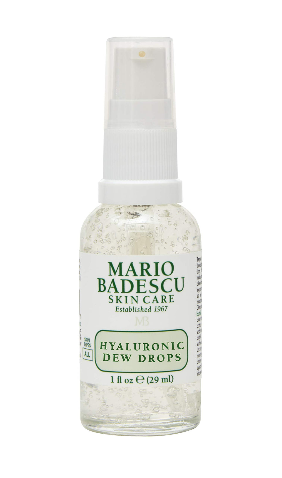Mario Badescu Hyaluronic Dew Drops bottle highlights glassy glow potential