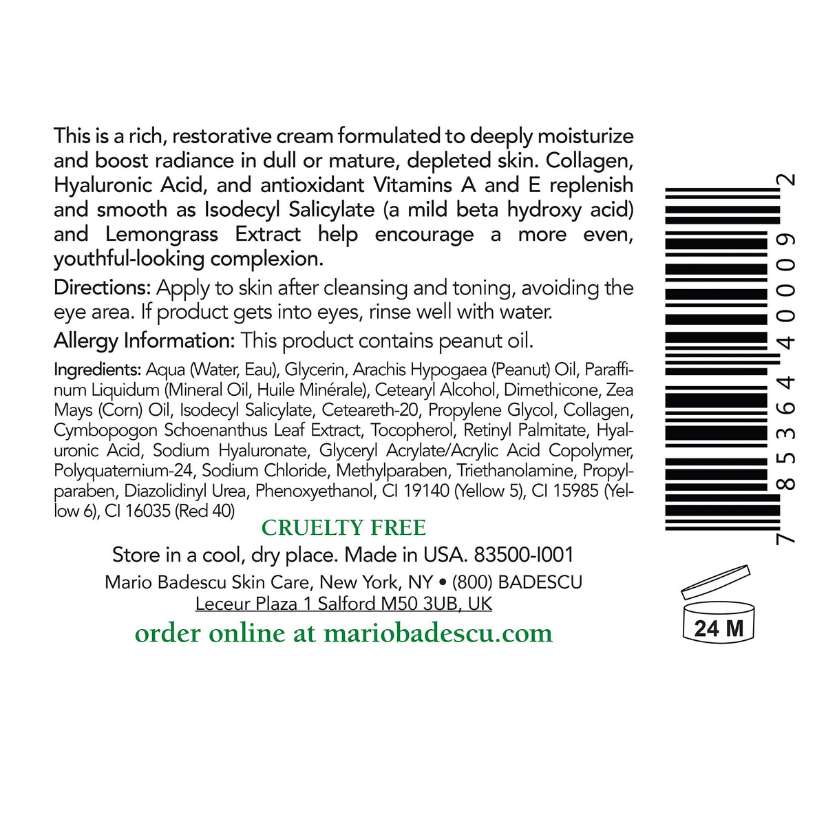 Mario Badescu Hydrating Moisturizer texture swatch demonstrating creamy, deeply hydrating formula.