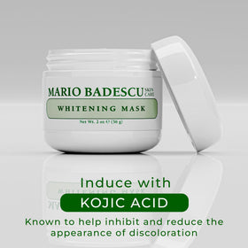 Mario Badescu Kojic Acid Whitening Mask being applied to cheek suggests even-toned radiance