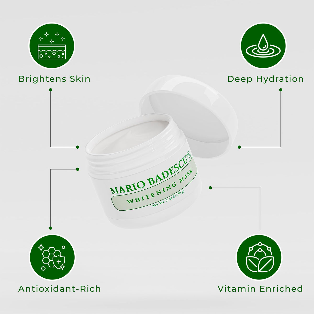 Mario Badescu Kojic Acid Whitening Mask ingredients list highlights licorice and mulberry