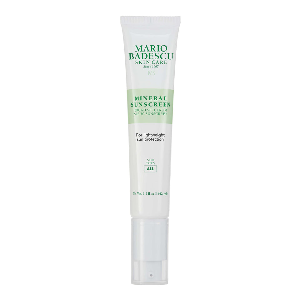 Mario Badescu Mineral Sunscreen SPF 30 bottle front, reef-safe protection for all skin types.