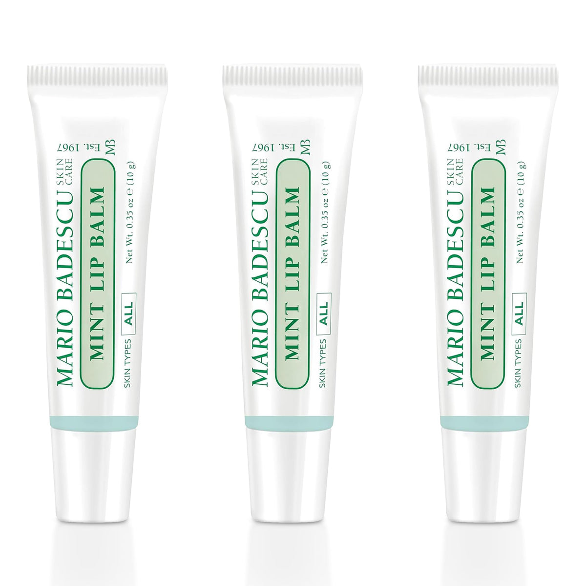 Mario Badescu Mint Lip Balm packaging shown as a convenient squeeze tube for travel moisture