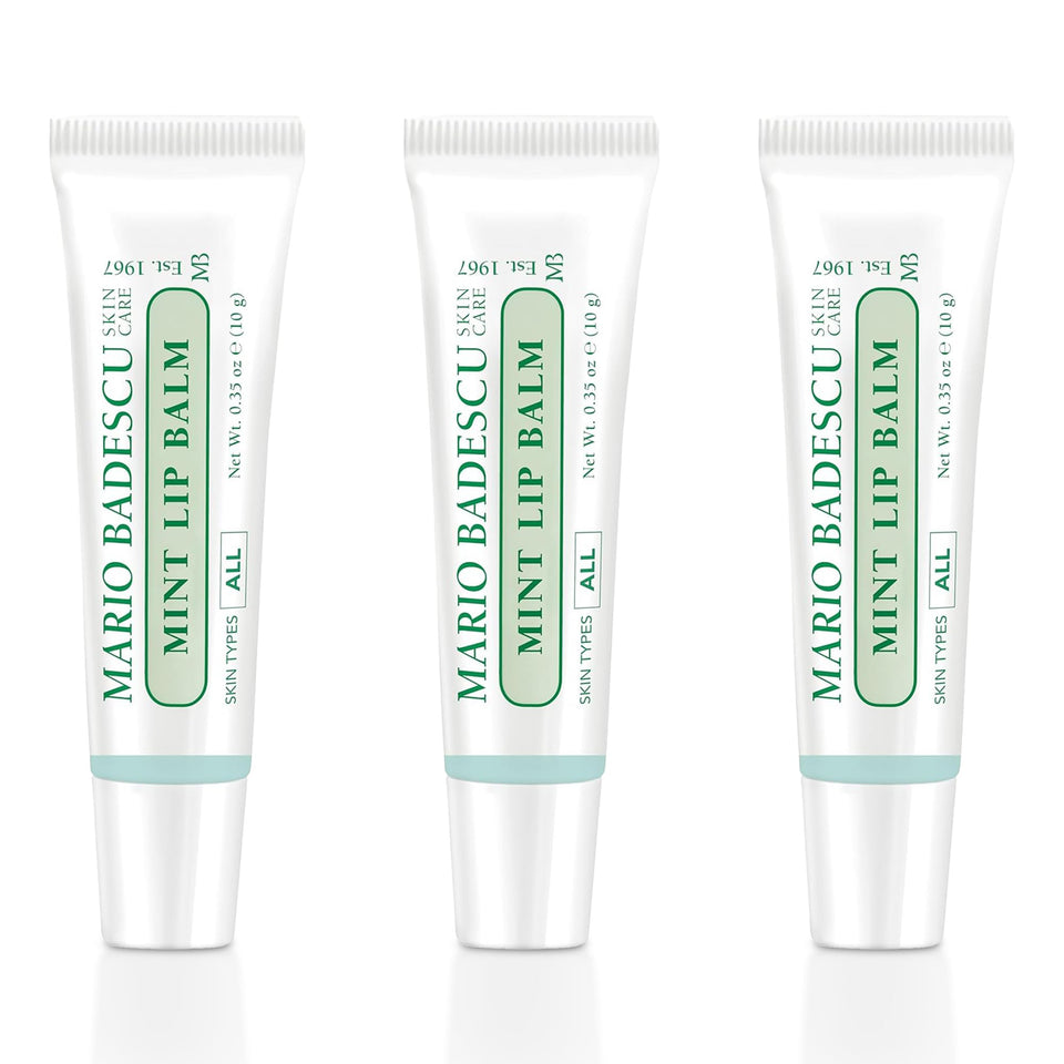 Mario Badescu Mint Lip Balm packaging shown as a convenient squeeze tube for travel moisture