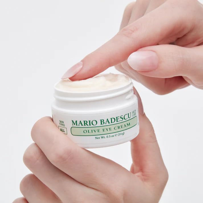 Mario Badescu Olive Eye Cream tube with olive leaf extract highlighting nourishment