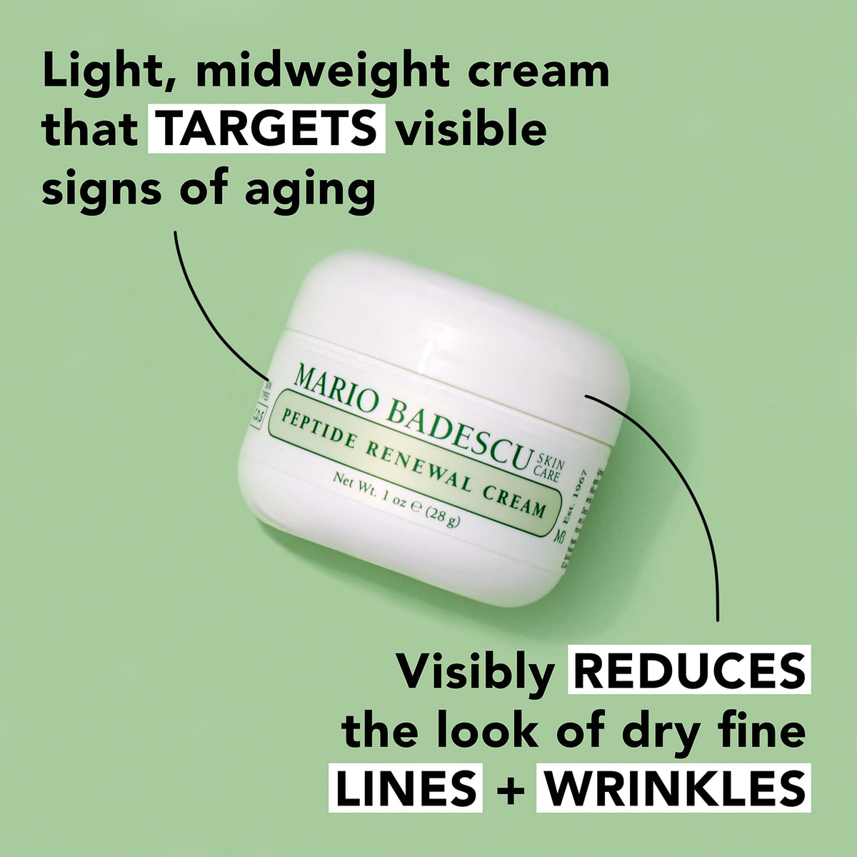 Application of Mario Badescu Peptide Renewal Cream on face for smoothness