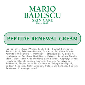Mario Badescu Peptide Renewal Cream branding and clean packaging for daily use