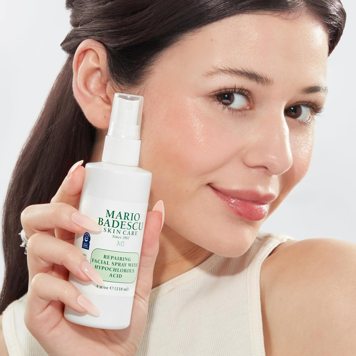Mario Badescu Repairing HOCl Facial Spray after sun exposure for hydrating relief